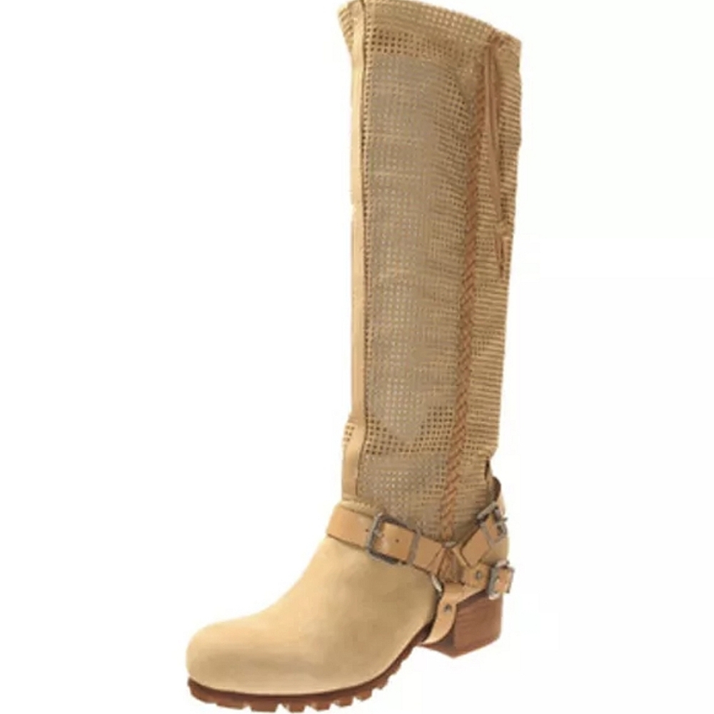 Bacio 61 Palpare Camel Suede Riding Boots - Strappy Harness Knee High Equestrian